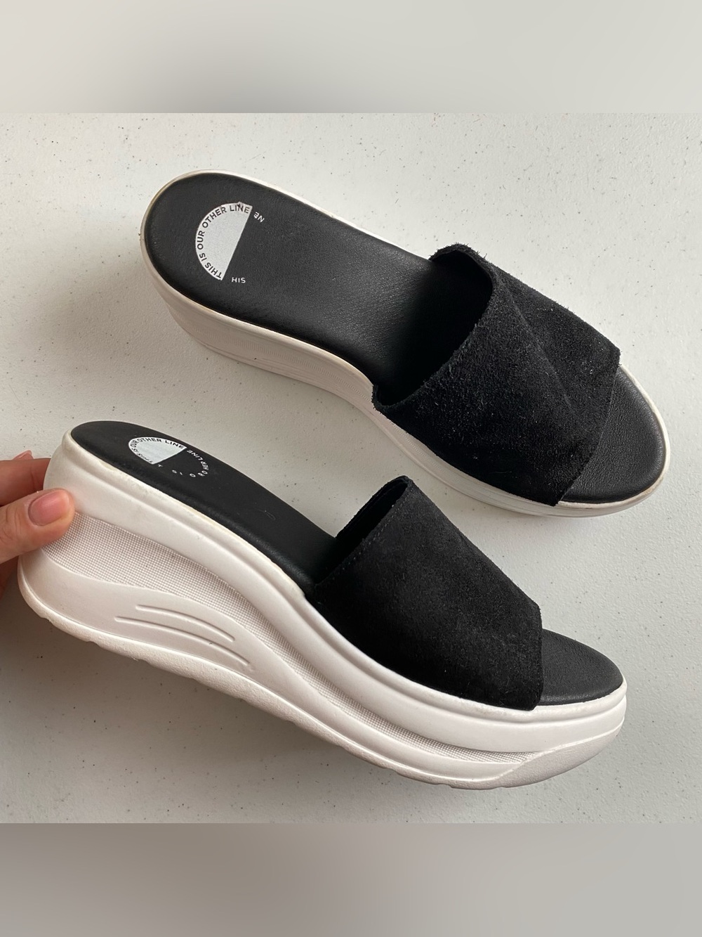This is Our Other Line Size 41 Black & White Suede Leather Platform Base Slide